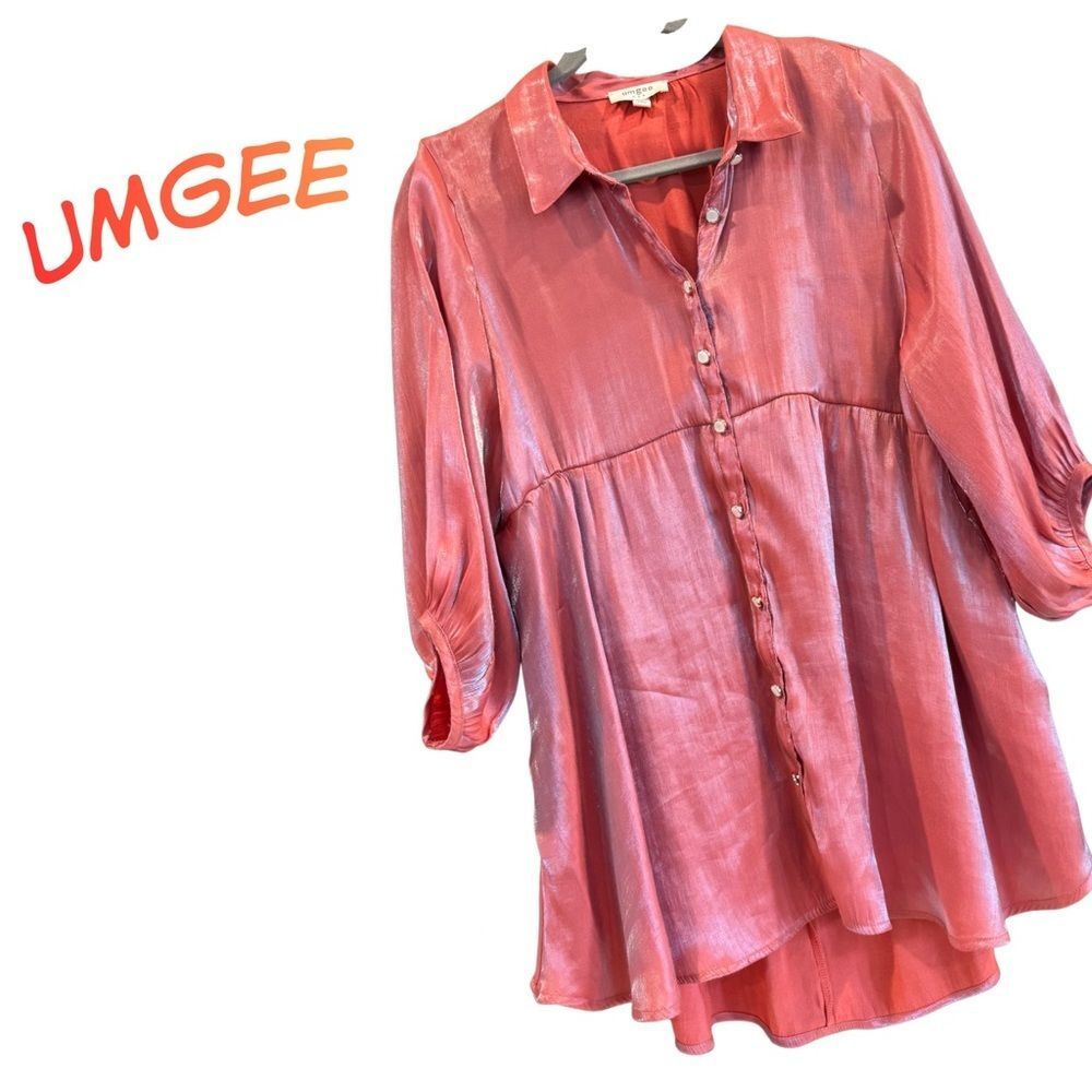 Umgee Women's Shimmering Pink Button-Down Shirt‎